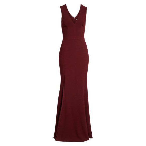 DRESS THE POPULATION Plunge Sandra Trumpet Gown Dress Burgundy Medium 6 NEW - Picture 5 of 12